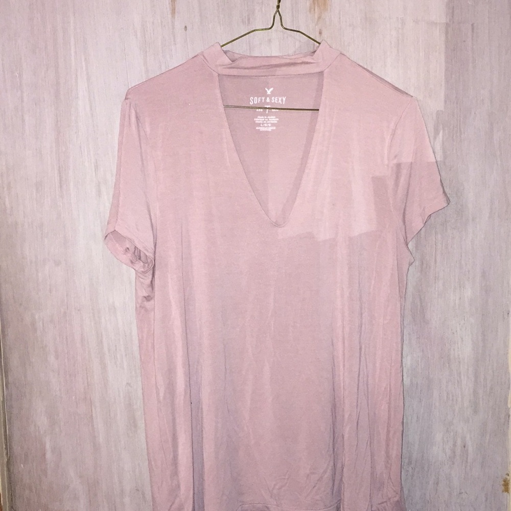 Millennial Pink A&E Collar Cut Out T Shirt